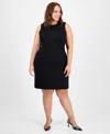 Kasper Plus Size Crewneck Sleeveless Sheath Dress In Black