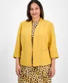 Kasper Plus Size Cuffed Kiss-front Blazer In Yellow