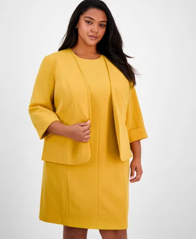 Kasper Plus Size Cuffed Open-front Multi-seam Blazer In Butterscotch