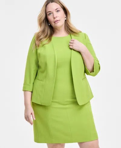 Kasper Plus Size Cuffed Open-front Multi-seam Blazer In Kiwi