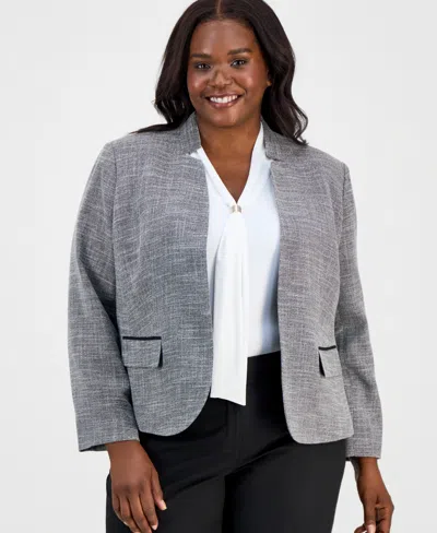 Kasper Plus Size Cutout-collar Kiss-front Blazer In Gray