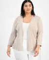 Kasper Plus Size Diagonal Stitch Open-front Cardigan In Summer Straw