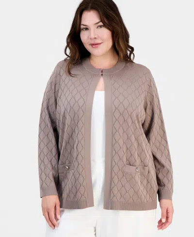 Kasper Plus Size Diamond Stitch Cardigan In Brown