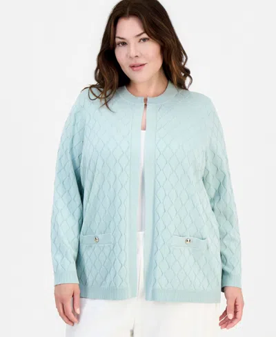 Kasper Plus Size Diamond Stitch Cardigan In Green