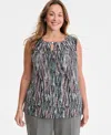 Kasper Plus Size Dot-print Keyhole Top