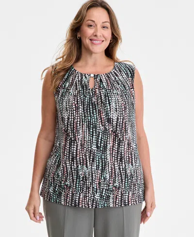 Kasper Plus Size Dot-print Keyhole Top