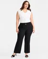 Kasper Plus Size Double-button Bootcut Pants In Black