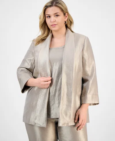 Kasper Plus Size Drape-neck Open-front Cuffed-sleeve Blazer