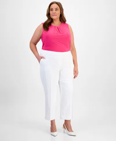 Kasper Plus Size Elastic-back Side-slit Pants In White Lily