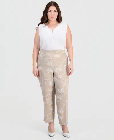 Kasper Plus Size Embroidered Pull-on Pants In Multi