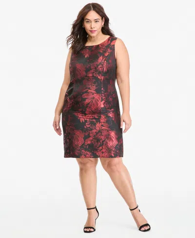 Kasper Plus Size Empire Waist Floral-print Boat Neck Sleeveless Dress In Multi