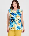 Kasper Plus Size Extended-shoulder Floral-print Top In Multi