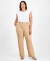 Kasper Plus Size Faux-fly Straight-leg Pants In Neutral