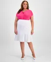 Kasper Womens Solid Soft Edge A Line Cardigan Sweater Crepe Keyhole Jewel Neck Sleeveless Top Mid Rise Stra In Lily White