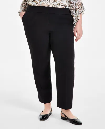 Kasper Plus Size Flat-front Straight-leg Mid Rise Pants In Black