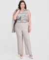 Kasper Plus Size Flat-front Extended-tab Trousers In Gray