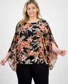 Kasper Plus Size Floral 3/4-sleeve Poncho Top In Multi