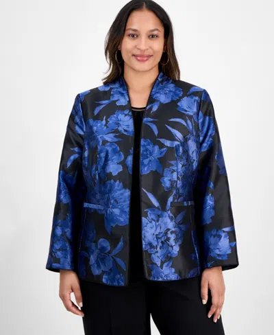 Kasper Plus Size Floral-jacquard Jacket In Blue