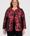Kasper Plus Size Floral Jacquard One-button Blazer In Red