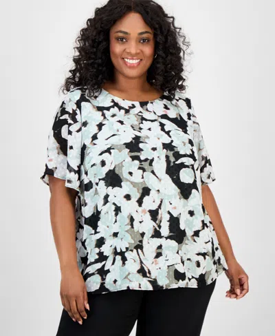 Kasper Plus Size Floral-print Clip-dot Shirt
