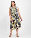 Kasper Plus Size Floral Print Cowlneck Dress In Multi