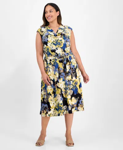 KASPER PLUS SIZE FLORAL PRINT COWLNECK DRESS