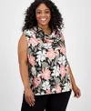 Kasper Plus Size Floral-print Keyhole Top
