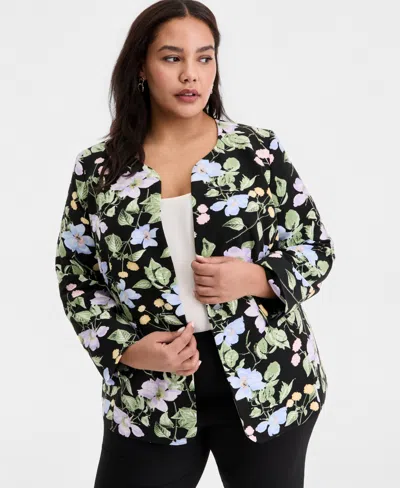 Kasper Plus Size Floral Print Open-front Jacket In Multi