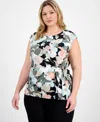 Kasper Plus Size Floral-print Side-tie Top In Multi