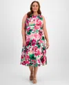 Kasper Plus Size Floral-print Sleeveless Fit & Flare Dress In Vanilla Ice Multi