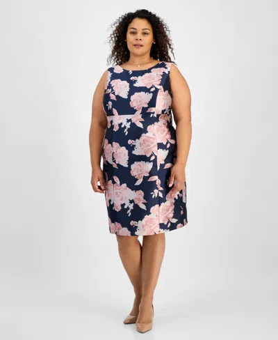 Kasper Plus Size Floral Sleeveless Sheath Dress In Tutu Pink Multi