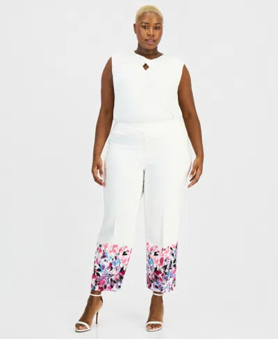 Kasper Plus Size Floral-trim Straight-leg Ankle Pants
