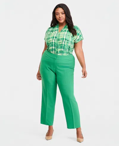 Kasper Plus Size Fly-front Crepe High-rise Straight-leg Crepe Pants In Green