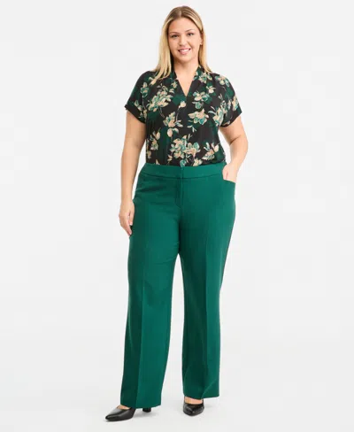 Kasper Plus Size Fly-front L-pocket Slim Trousers In Green