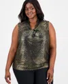 Kasper Plus Size Foil-print Knot-front Top In Multi
