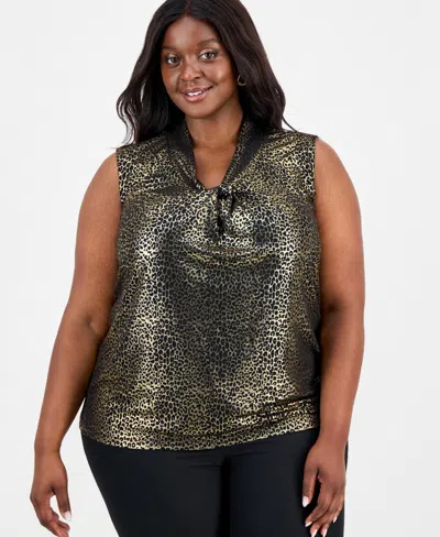 Kasper Plus Size Foil-print Knot-front Top In Multi