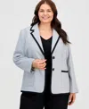 Kasper Plus Size Framed Notched Collar Patterned Jacket In Blue