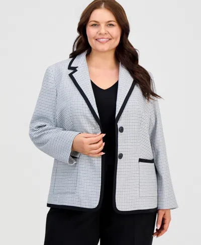 Kasper Plus Size Framed Notched Collar Patterned Jacket In Blue