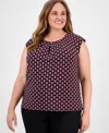 Kasper Plus Size Geo-print Cap-sleeve Top In Multi