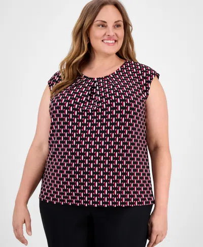 Kasper Plus Size Geo-print Cap-sleeve Top In Multi