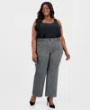 Kasper Plus Size Herringbone High-rise Wide-leg Pants In Black
