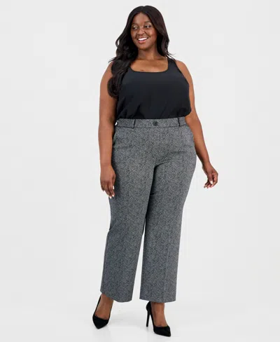 Kasper Plus Size Herringbone High-rise Wide-leg Pants In Black