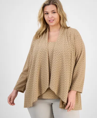 Kasper Plus Size Herringbone Knit High-low Cardigan