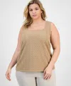 Kasper Plus Size Herringbone Knit Square-neck Tank Top