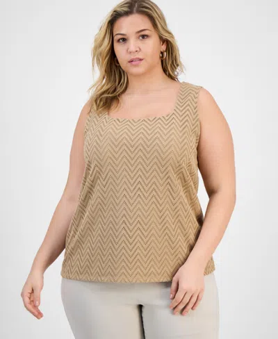 Kasper Plus Size Herringbone Knit Square-neck Tank Top