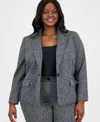 Kasper Plus Size Herringbone One-button Blazer In Gray