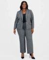 Kasper Plus Size Herringbone Single Button Blazer Pants In Gray