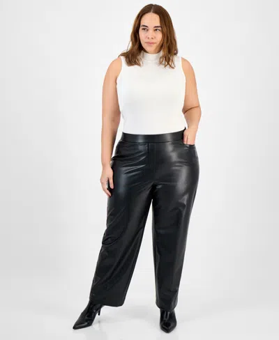 Kasper Plus Size High Rise Faux Leather Pants In Black
