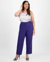 Kasper Plus Size High-rise Slim-leg Pants In Blue