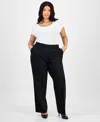 Kasper Plus Size High-rise Straight-leg Pants In Black